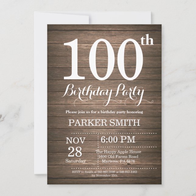 Rustique 100e anniversaire Invitation (Devant)
