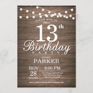 Rustique 13e anniversaire Invitation String éclats