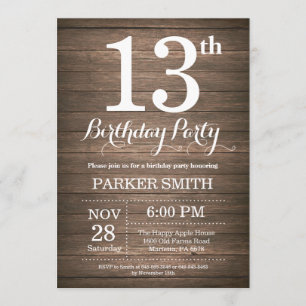 Rustique 13ème anniversaire Invitation