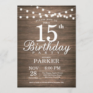 Rustique 15e anniversaire Invitation String éclats