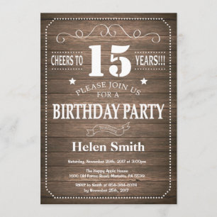 Rustique 15e anniversaire Invitation Vintage Retro