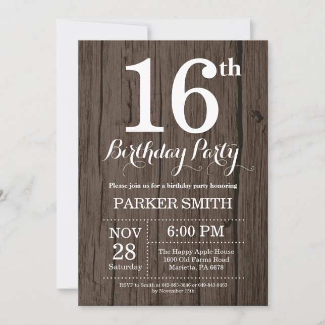 Rustique 16e anniversaire Invitation (Devant)