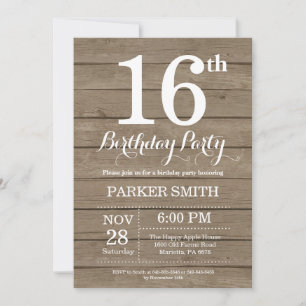Rustique 16e anniversaire Invitation