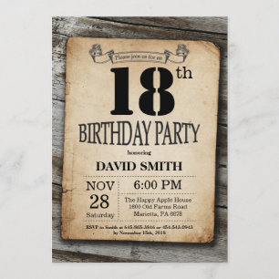 Rustique 18e anniversaire Invitation Bois Vintage