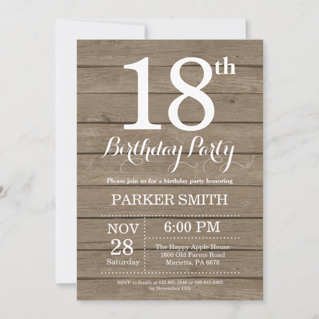 Rustique 18ème anniversaire Invitation (Devant)