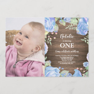 Rustique 1er anniversaire Invitation Blue Floral