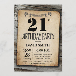 Rustique 21e anniversaire Invitation Bois Vintage