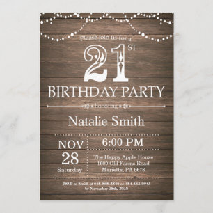 Rustique 21e anniversaire Invitation String lumièr