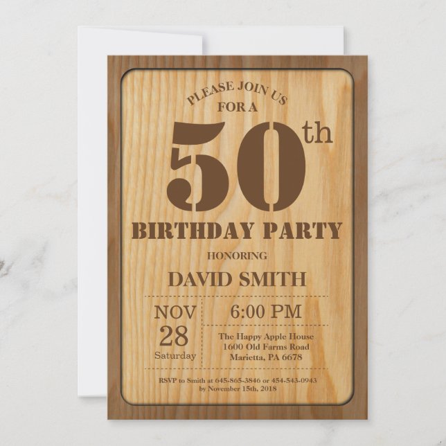 Rustique 50e anniversaire Invitation Bois Vintage (Devant)