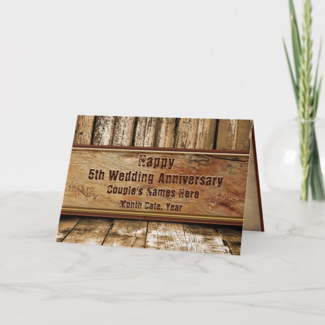 Rustique, 5e anniversaire de Mariage carte pour ma (Devant)