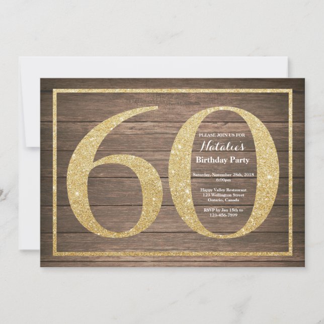 Rustique 60e anniversaire Invitation Parties scint (Devant)