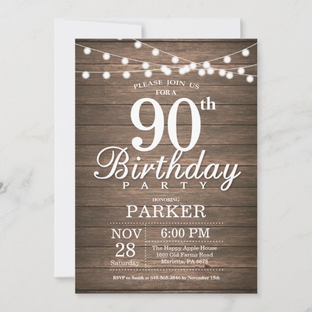 Rustique 90e anniversaire Invitation String éclats (Devant)