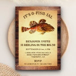 Rustique Adulte Pêche Anniversaire Fête Invitation<br><div class="desc">Invitation vos invités avec cette invitation de fête de pêche rustique avec un beau poisson contre un arrière - plan parchemin vintage. Ajoutez simplement les détails de votre événement sur ce modèle facile à utiliser pour en faire une invitation unique. Retournez la carte pour révéler une texture rustique en bois...</div>