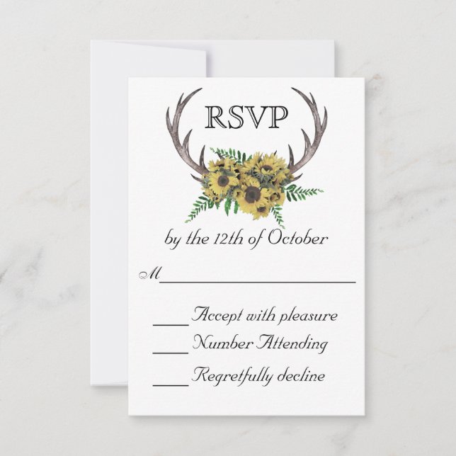Rustique Antlers Boho Sunflowers Mariage RSVP (Devant)