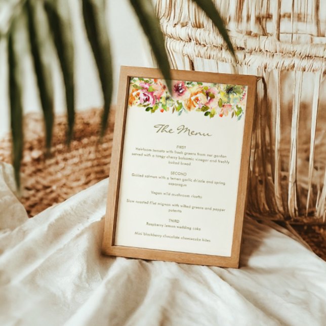 Rustique aquarelle Floral Mariage menu personnalis (Créateur téléchargé)