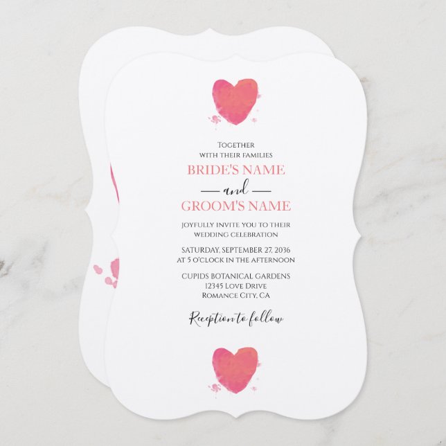 Rustique Aquarelle Heart Wedt Invitations (Devant / Derrière)