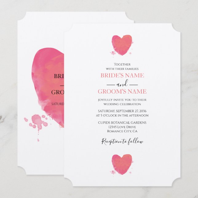 Rustique Aquarelle Heart Wedt Invitations (Devant / Derrière)