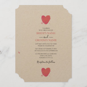 Rustique Aquarelle Heart Wedt Invitations