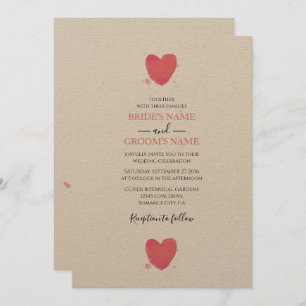 Rustique Aquarelle Heart Wedt Invitations