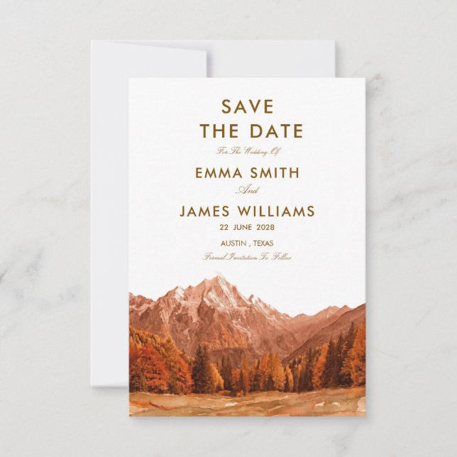 RUSTIQUE aquarelle MONTAGNE SIMPLE save the date (Devant)
