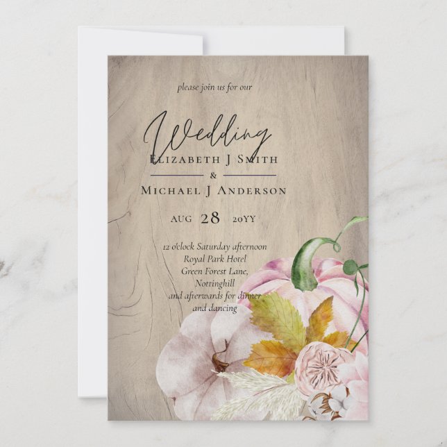 Rustique automne Citrouille Figs Fleurs Mariage (Devant)