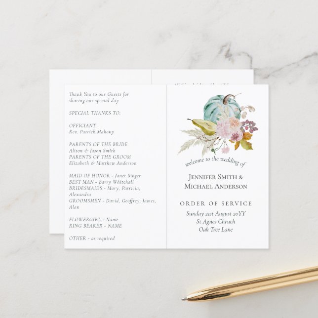 Rustique automne Citrouille Figs Fleurs Mariage (Devant/Arrière en situation)