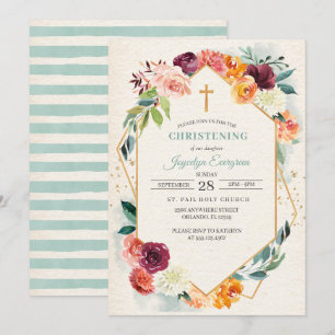 Rustique Automne Floral Christening Invitation