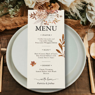 Rustique Automne Mariage Menu Élégant Burnt Orange