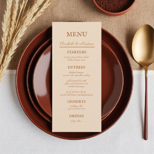 Rustique Beige Terra Cotta Automne Menu Mariage