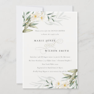 Rustique Blanc Vert Floral Couples Invitation douc