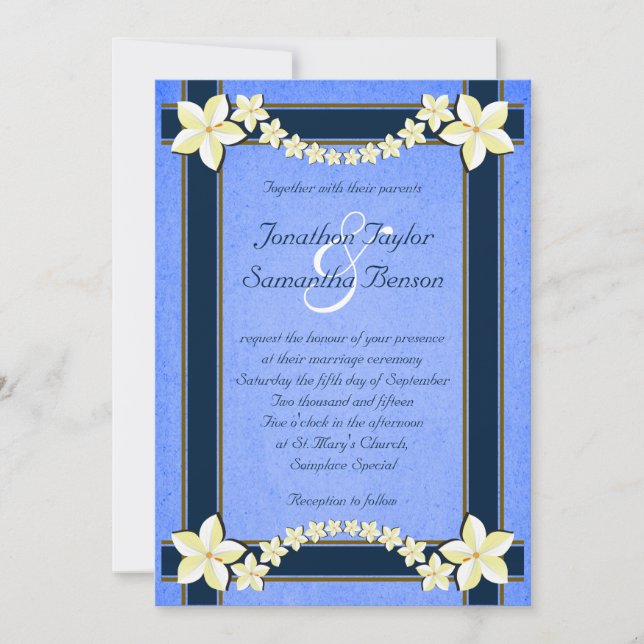 Rustique Bleu Blanc Floral Personnalisé Invitation (Devant)