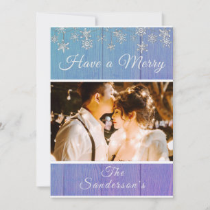 Rustique Bleu Blanc Joyeux carte photo de Noël