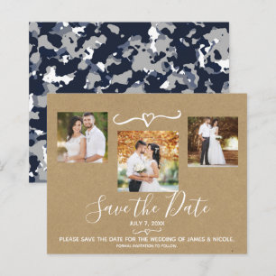 Rustique Bleu Gris Camo Kraft Photo Enregistrer la