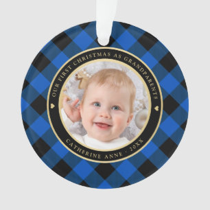Rustique Bleu Noir Plaid Premier Grand-parents Pho
