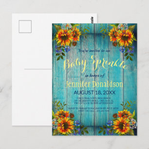 Rustique Bleu Tournesol Baby Sprinkle Invitation