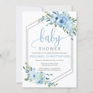 Rustique Blue Floral Boy Baby shower Invitation