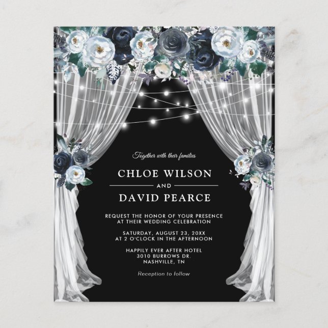 Rustique Blue Floral Budget Invitations de mariage (Devant)