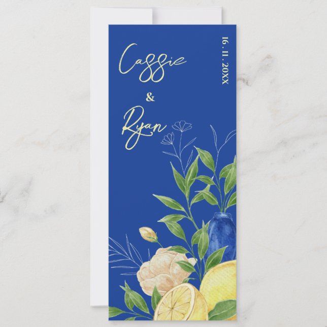 Rustique Blue Floral Lemon Programme de mariage d' (Devant)