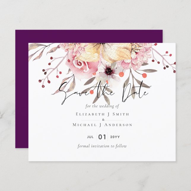 Rustique Blush rose Floral Mariage Sage Dates de s (Devant / Derrière)