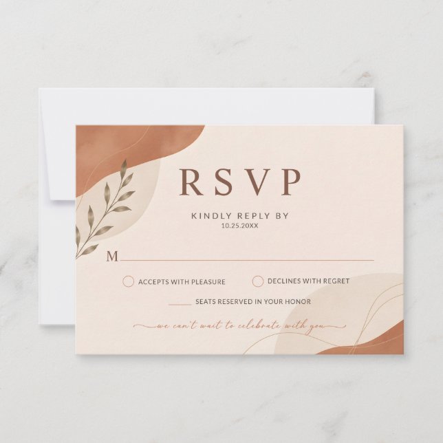 Rustique Bohème Terre Cuite Mariage RSVP (Devant)
