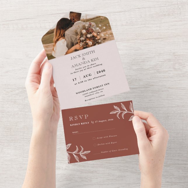 Rustique Boho Chic Mariage tout en une carte RSVP (Déchirure)