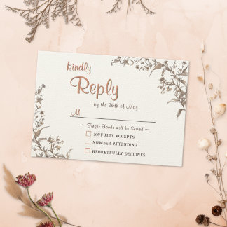 Rustique Boho Fleurs sauvages mariage carte RSVP