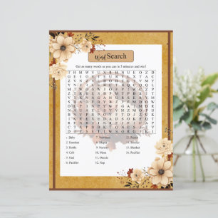 Rustique Boho Floral Baby shower Word Recherche Je