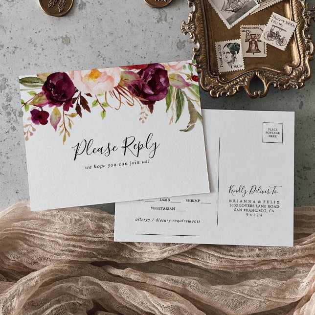 Rustique Boho Floral Menu Choix Carte postale RSVP (Créateur téléchargé)
