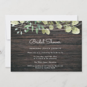 Rustique Boho Green Bois Bridal Shower Invitation