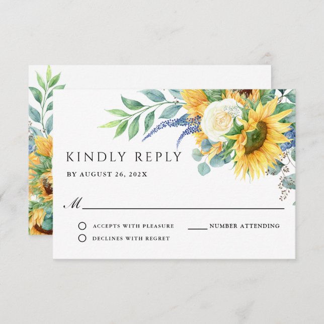 Rustique Boho Sunflowers Mariage RSVP (Devant / Derrière)
