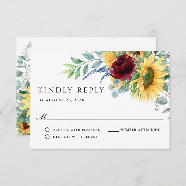 Rustique Boho Sunflowers Mariage RSVP (Devant / Derrière)