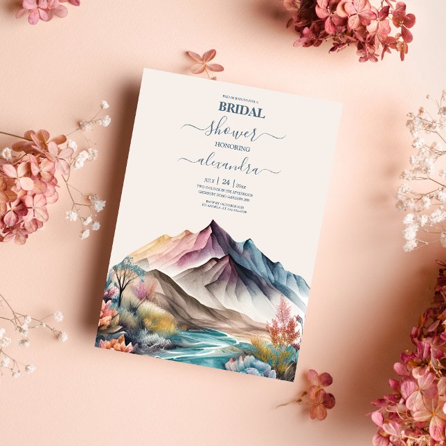 Rustique Boho Watercolor Mountain Invitation nupti (Créateur téléchargé)