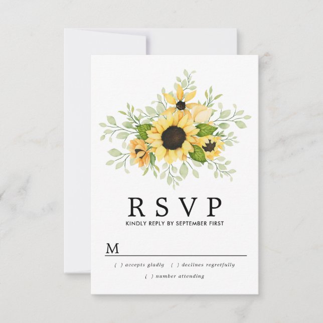 Rustique Boho Yellow Sunflower Mariage d'été RSVP (Devant)