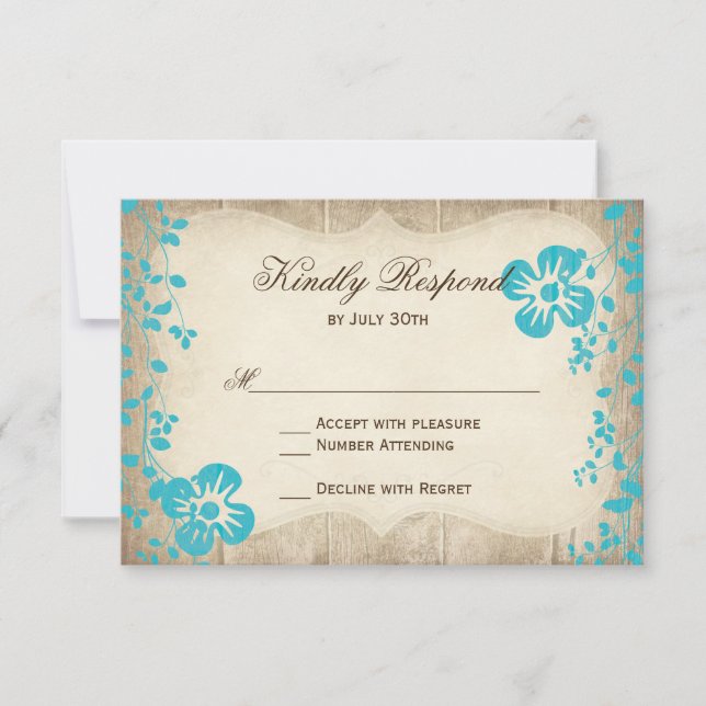 Rustique Bois Aqua Beach Fleurs Mariage Cartes RSV (Devant)